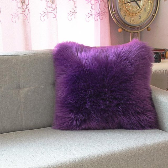 HomeHarmony Langflor Plüsch Kissenbezug aus Kunstwolle in Violett, B/T: 50 x 50 cm - Bild 1