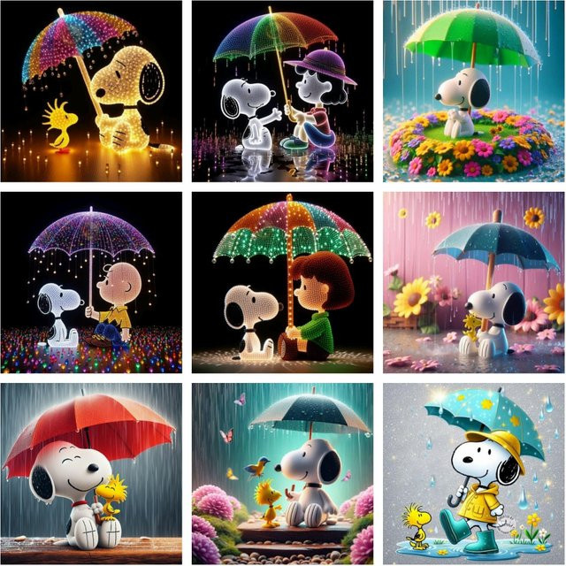 KAYOU 5D DIY Diamantmalerei Snoopy und Woodstock im Regen Mosaik Kreuzstich Wanddekoration Multicolor B: 20 cm, H: 20 cm - Bild 1