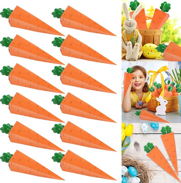 12er Set ZQNYCY Karotten Candy Box aus Papier in Orange für Ostern und Kindergeburtstage - Bild 1