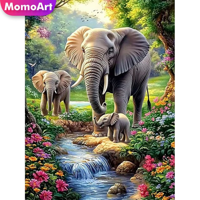 Momoart Diamant-Malerei Elefant mit Blumen DIY Diamant-Mosaik Set in Multicolour für Erwachsene - Bild 1