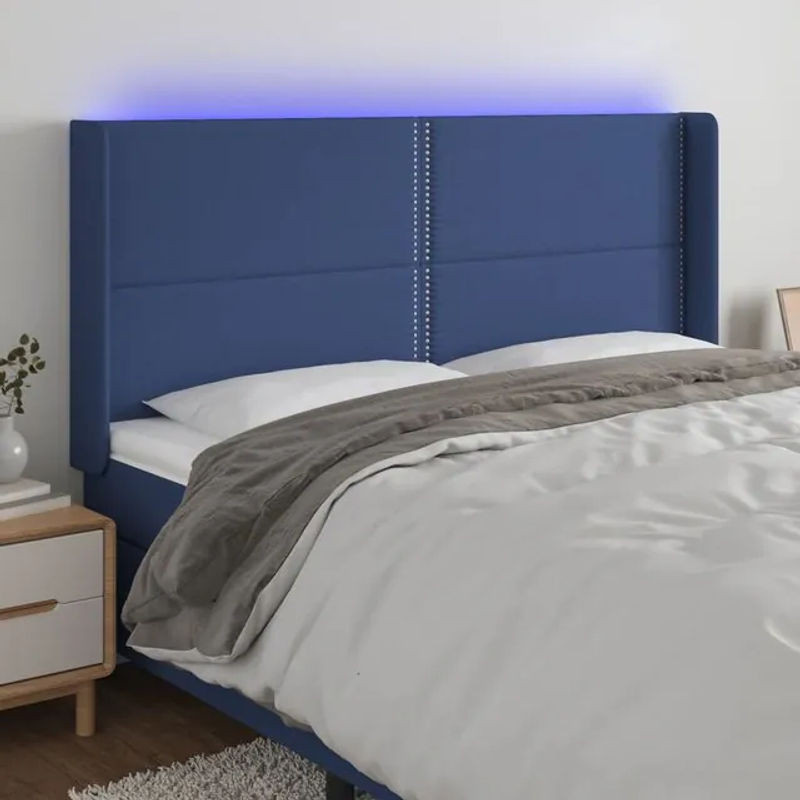Vidaxl Bettkopfteil mit LED in Blau aus Stoff, B: 203 cm, H: 118/128 cm, T: 16 cm - Bild 1