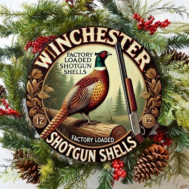 Potdemiel Winchester Shotgun Shells Vintage Wandschild aus Metall, Rund, Braun/Mehrfarbig, Durchmesser: 19,81 cm - Bild 1