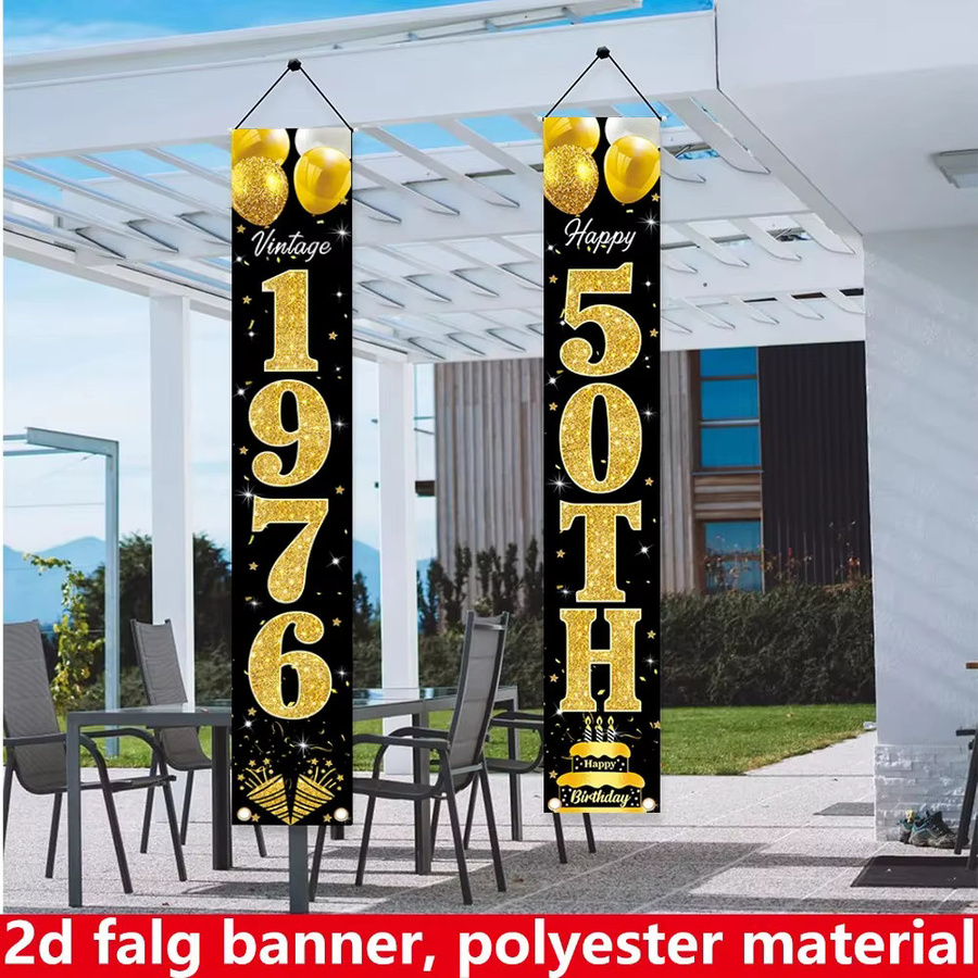 OURFETE Geburtstagsvorhänge zum 50. Geburtstag in Schwarz-Gold für Innen- und Außendekorationen - Bild 2