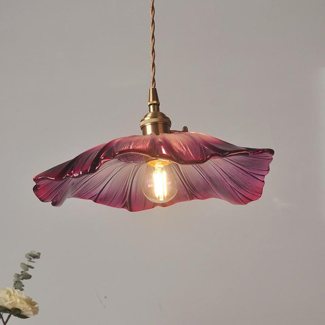 Yuda Lighting Moderne Hängelampe Blume aus Glas und Metall in Violett mit E27 Fassung - Bild 1