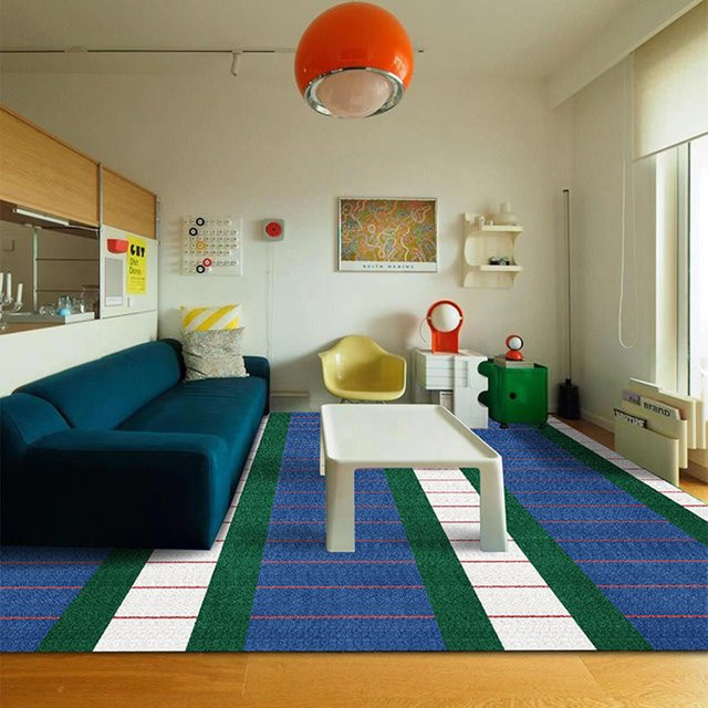 VIKAMA Wohnzimmerteppich Blau Gestreift im Retro-Design für Wohnzimmer und Schlafzimmer, B/T: 120 x 80 cm - Bild 1