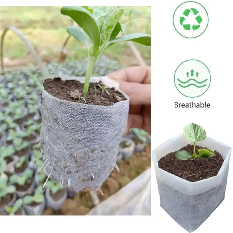 100 Stück biologisch abbaubare Pflanzenwachstumsbeutel aus Vliesstoff in Weiß für die Aussaat und den Gartenbau - Bild 2