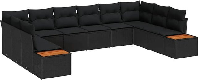 vidaXL Garten-Sofa-Set aus Poly Rattan in Schwarz mit 10-teiliger U-Form und Kissen - Bild 1