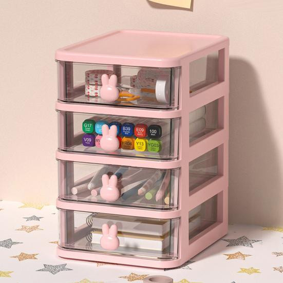 Schreibtischorganizer mit 2 Schubladen aus Kunststoff in Transparent und Weiß mit Hase-Design - Bild 2