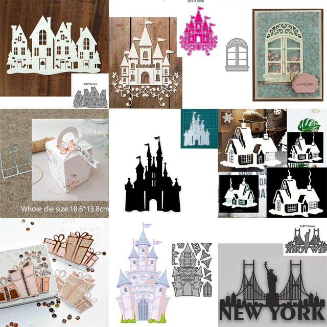 Metall-Schablonen Set Schloss Haus in Silber für Scrapbooking und Handwerk, Durchmesser: 24,0 cm - Bild 1