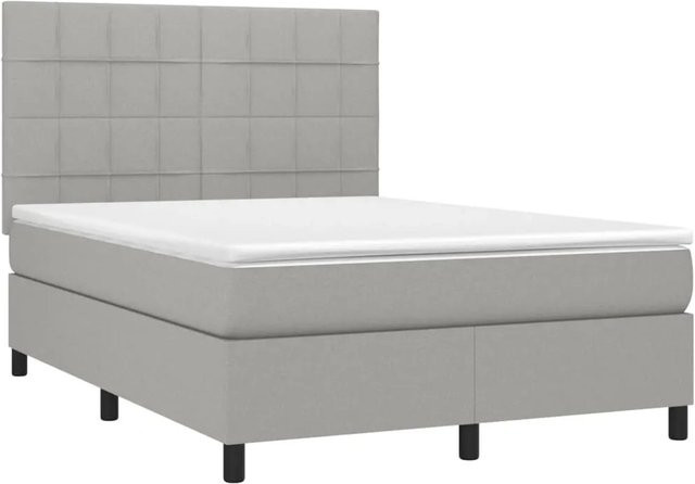 vidaXL Boxspringbett mit Matratze in Hellgrau, Hybridbett mit LED-Unterbettbeleuchtung und USB-Ladeport, B/T: 140 x 200 cm - Bild 1