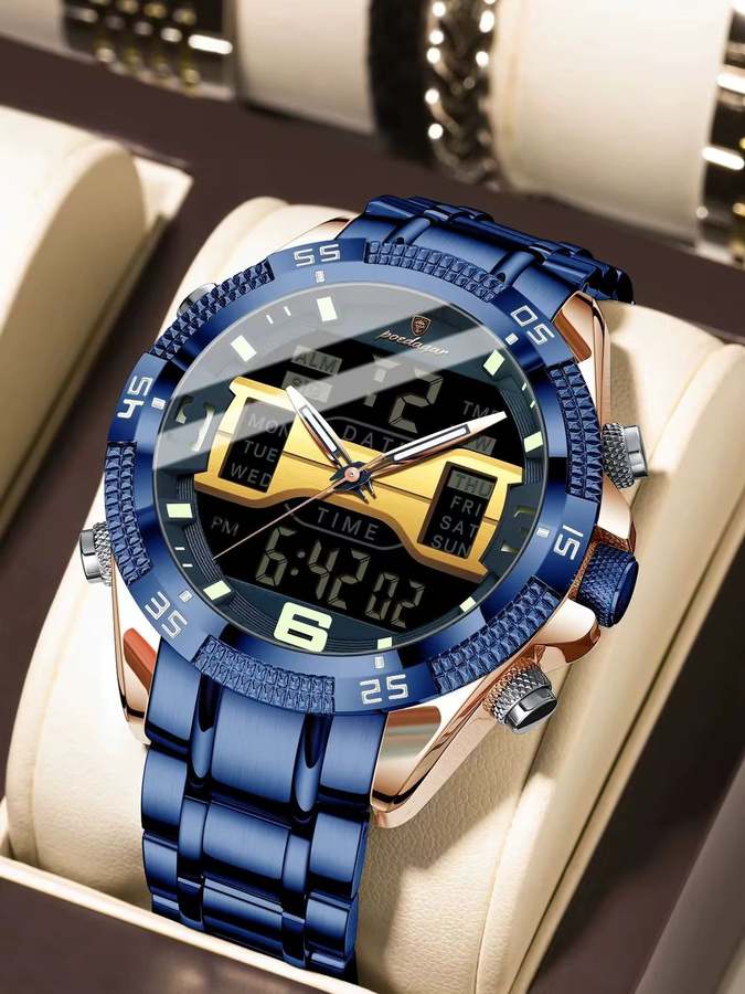 POEDAGAR Digitaluhr, Quarz, Edelstahl, Silber, Herren, Chronograph, Alarm - Bild 7