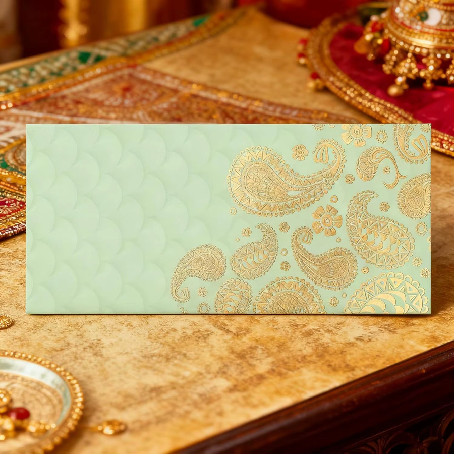 Shagun Geldumschläge aus Papier in Grün und Gold, 10 Stück, B: 19,05 cm, H: 19,05 cm - Bild 2