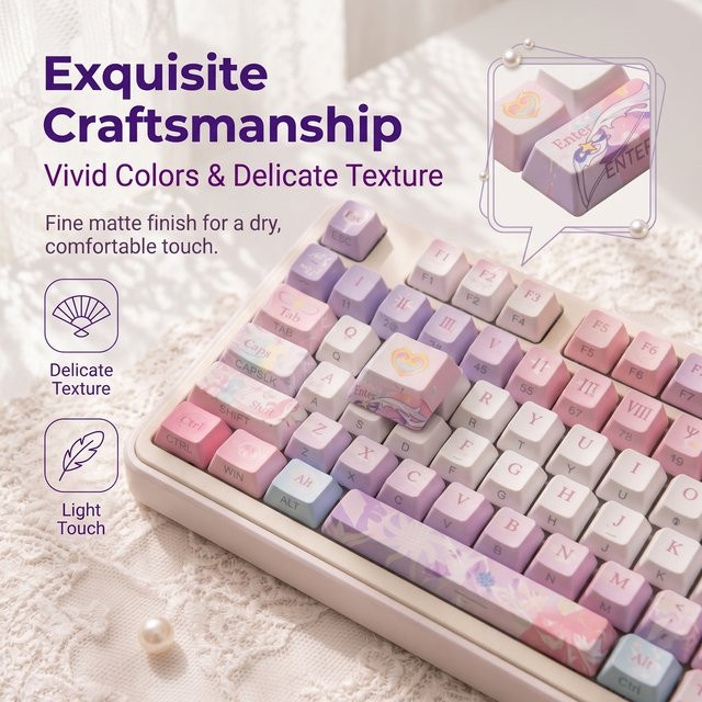 TTTSKONE PBT-Tastenkappen im Cherry-Profil mit 120 Tasten, seitlich bedruckt und transparent, Multicolour - Bild 1