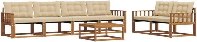 vidaXL Outdoor-Sofagarnitur 7-teilig aus Akazienholz und Textilene in Natur-Beige mit Kissen - Bild 1