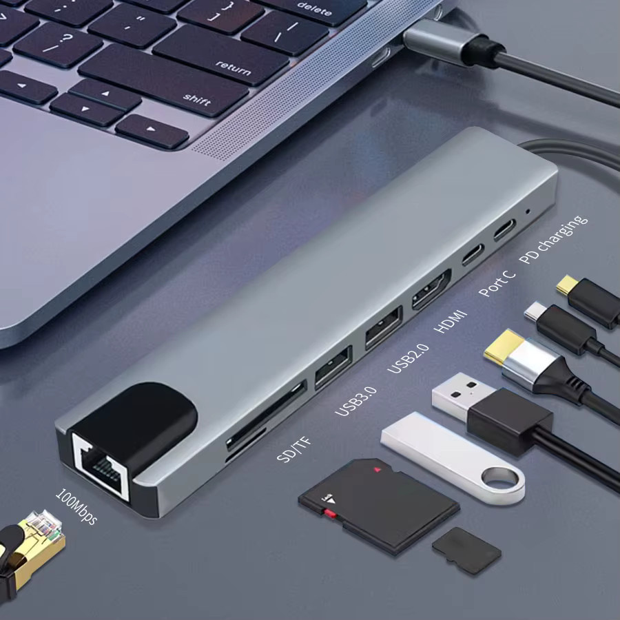 GGBEE USB-C Hub Adapter mit 4/6/8/9 Ports inklusive USB 3.0 und 3,5 mm Klinkenanschluss für MacBook, Notebook und Laptop - Bild 2