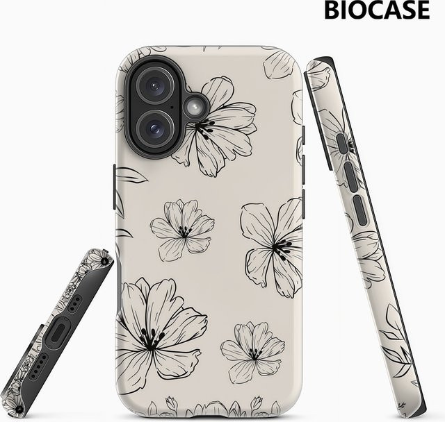 Line – Drawn Flowers Handyhülle für iPhone 17 16 15 14 13 12 Pro Max Plus mit doppelschichtiger Rückseite - Bild 1
