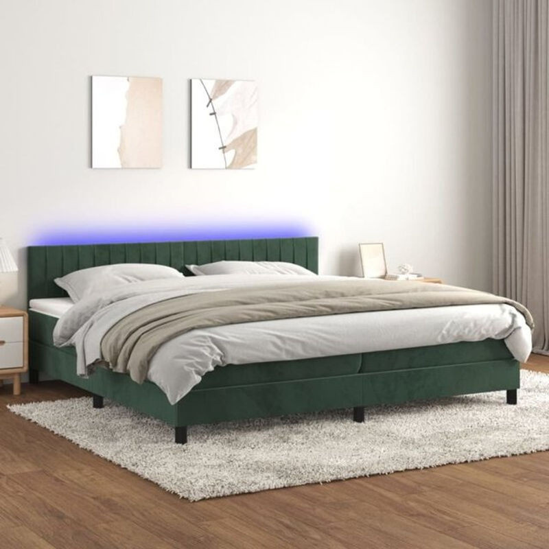 Vidaxl Boxspringbett mit Matratze und LED in Dunkelgrün aus Samt, B/T/H: 200 x 200 x 100 cm - Bild 1