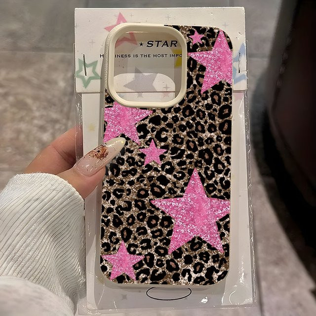 Stoßfeste Lychee Soft Cover Handyhülle mit Retro Leopardenmuster in Pink für Apple iPhone 11 12 13 14 15 16 Pro Max Plus und Air - Bild 1