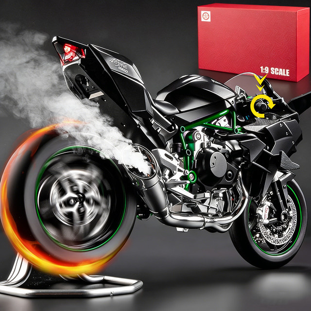 MAKEDA Kawasaki H2R Motorrad Modell, Maßstab 1:9, Metall, Diecast - Bild 1