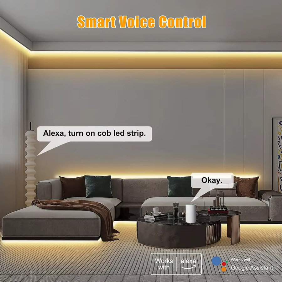 CENFAYA Tuya WiFi COB LED Streifen 24V mit Mini Controller, dimmbar, CCT Weiß, kompatibel mit Amazon Alexa und Home Assistant, inklusive Fernbedienung - Bild 2