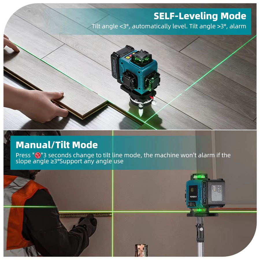 YOFIDRA 16-Linien 4D Laser-Nivelliergerät mit 1M Stativ, selbstnivellierendes Kreuzlinienlaser-Messgerät für horizontale und vertikale Messungen - Bild 5