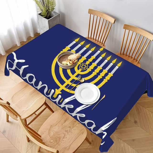 Jüdische Chanukkia Tischdecke von JMG Household Supplies, rechteckig, blau, wasserabweisend, B/B: 90 x 140 cm - Bild 1