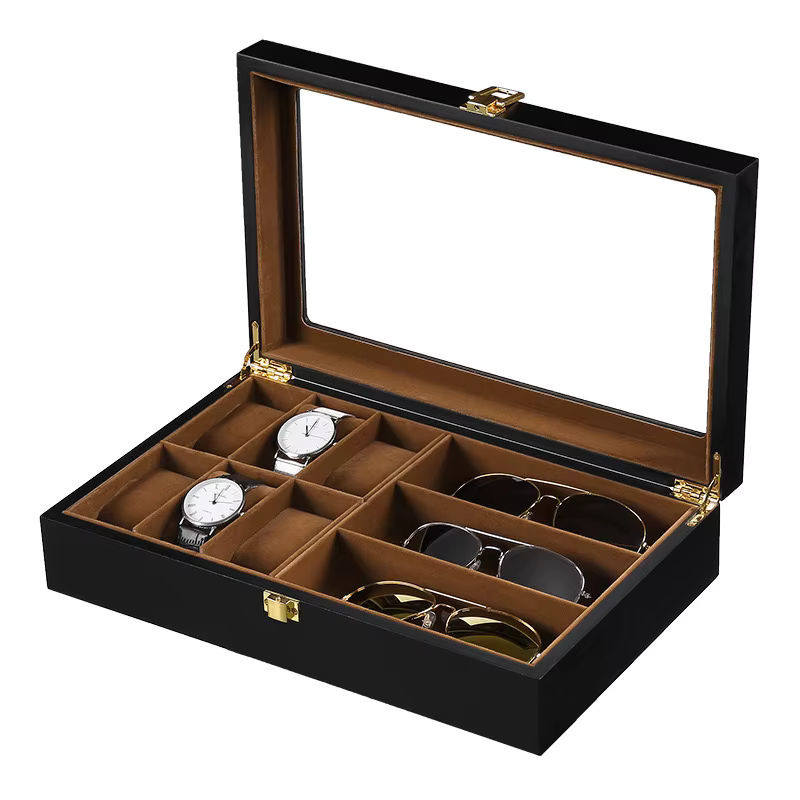 DOKW Luxus Uhren- und Sonnenbrillen-Organizer aus Holz mit 6 Slots in Schwarz - Bild 6