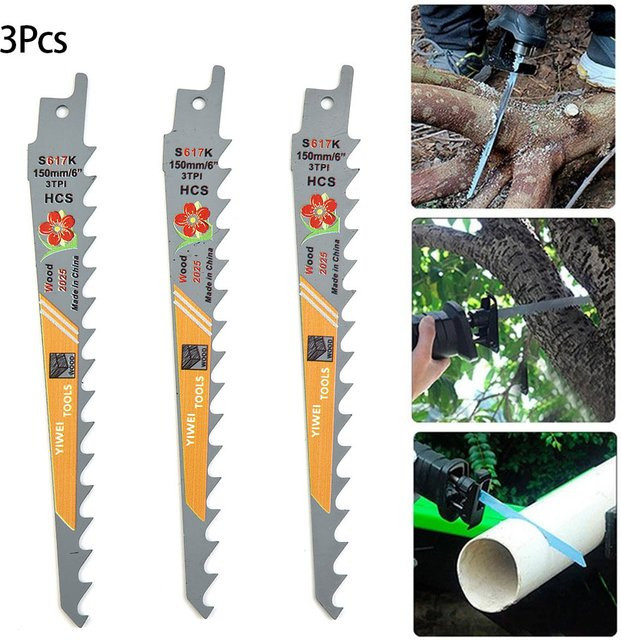 DAZZLEEX Säbelsägeblätter Set aus HCS mit 3 TPI für Holz, Metall und PVC, 3 Stück, Farbe: Silber, Länge: 150 mm - Bild 1