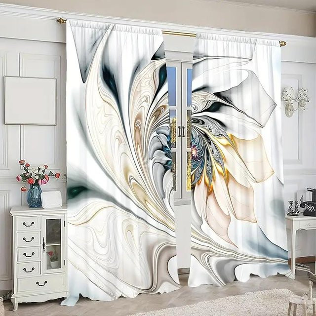 2er-Set halbtransparente Vorhänge mit Marmorprint in Grau, B: 35 cm, H: 100 cm - Bild 1