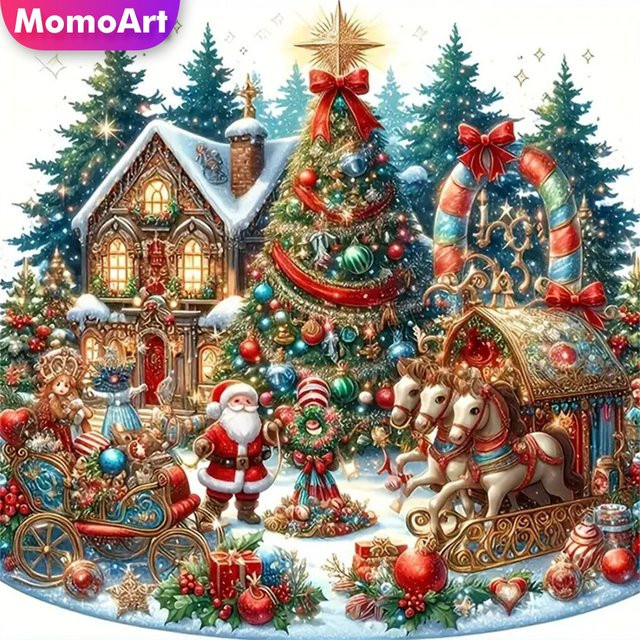 Momoart Diamantmosaik DIY Set Santa Claus Weihnachten Landschaft in Multicolour, Durchmesser: 20 cm - Bild 1