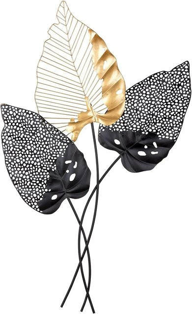Gilde Wandrelief Santos Modernes Metall-Wandrelief in Schwarz und Gold mit floralem Design, Breite: 107 cm, Höhe: 65 cm - Bild 1