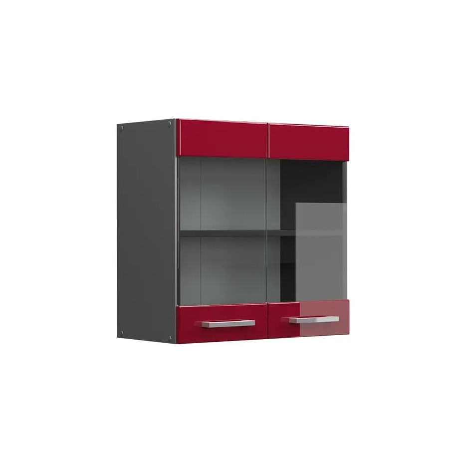 Vicco R-Line Küchen-Hängeglasschrank mit Glastüren in Anthrazit und Bordeaux Hochglanz, Breite: 60 cm, Höhe: 60 cm, Tiefe: 31 cm - Bild 3