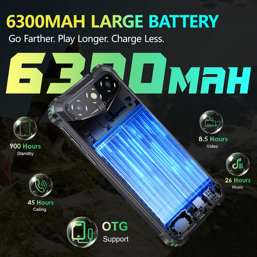 Oukitel G3 Robustes Android Smartphone mit 256 GB Speicher, 6 Zoll HD-Display, 6300 mAh Akku und IP68/IP69K Zertifizierung in Schwarz oder Grün - Bild 2