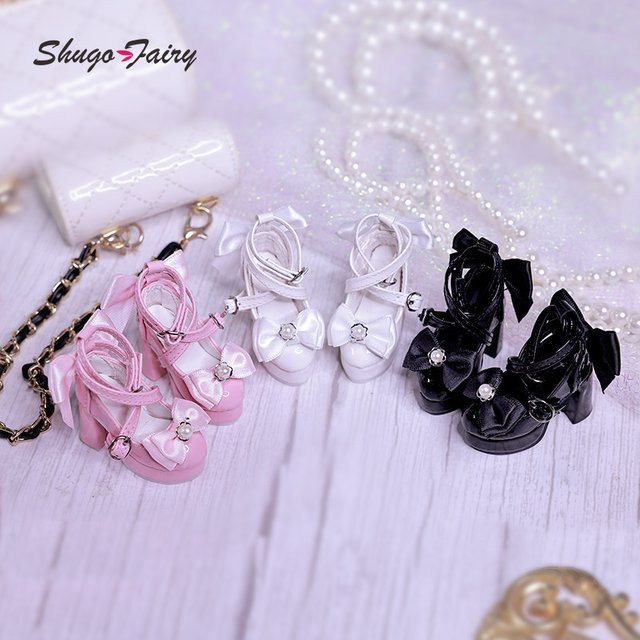 BJD Schuhe Bowknot High Heels, Puppen Zubehör, Schwarz, Rosa / Pink - Bild 1