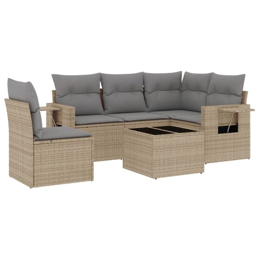 vidaXL 6-teilige Garten-Sofagarnitur aus Poly-Rattan mit Kissen in Beige - Bild 2
