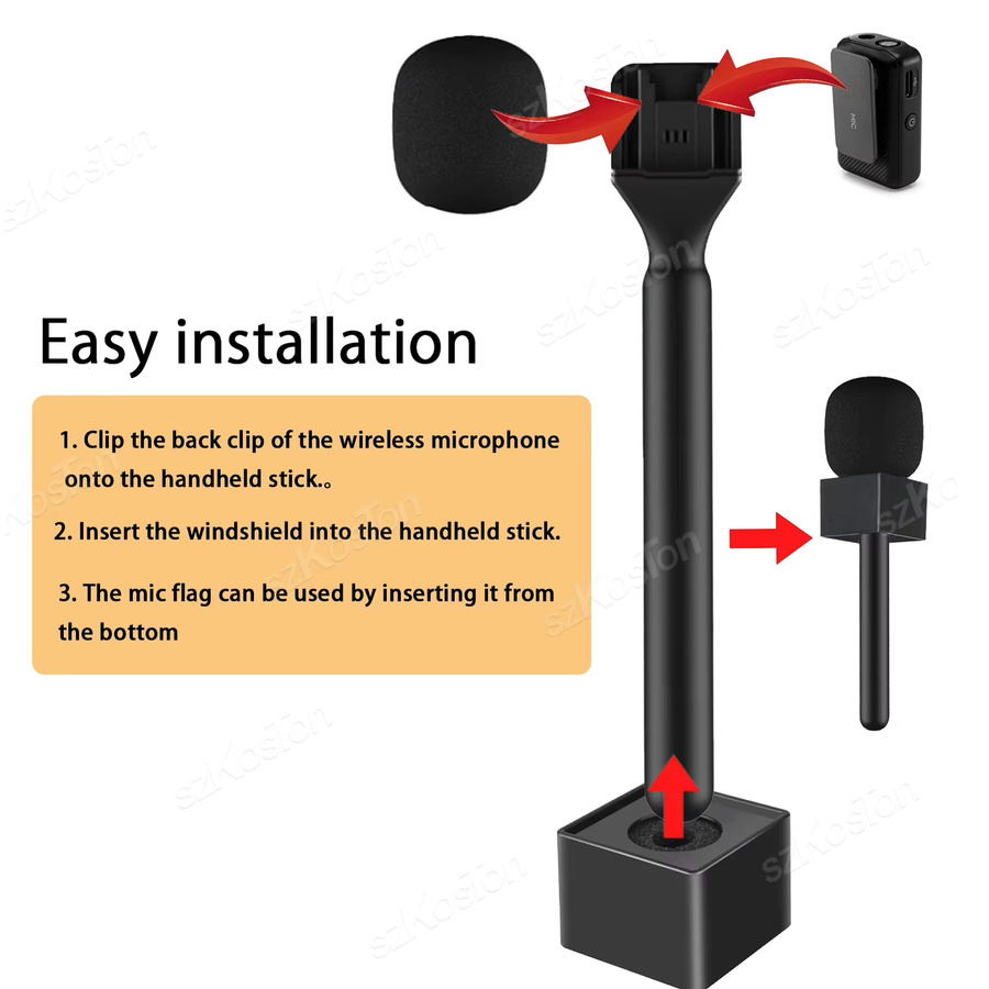 SZKOSTON Wireless Lavalier Mikrofon Handheld Stick Griff Adapter für DJI Mic2 Mic3 und Rode Wireless GO in Schwarz - Bild 2