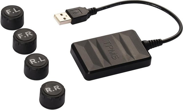 VehicleKit USB TPMS Reifendruckkontrollsystem für Android Navigation mit vier externen Sensoren in Schwarz - Bild 1