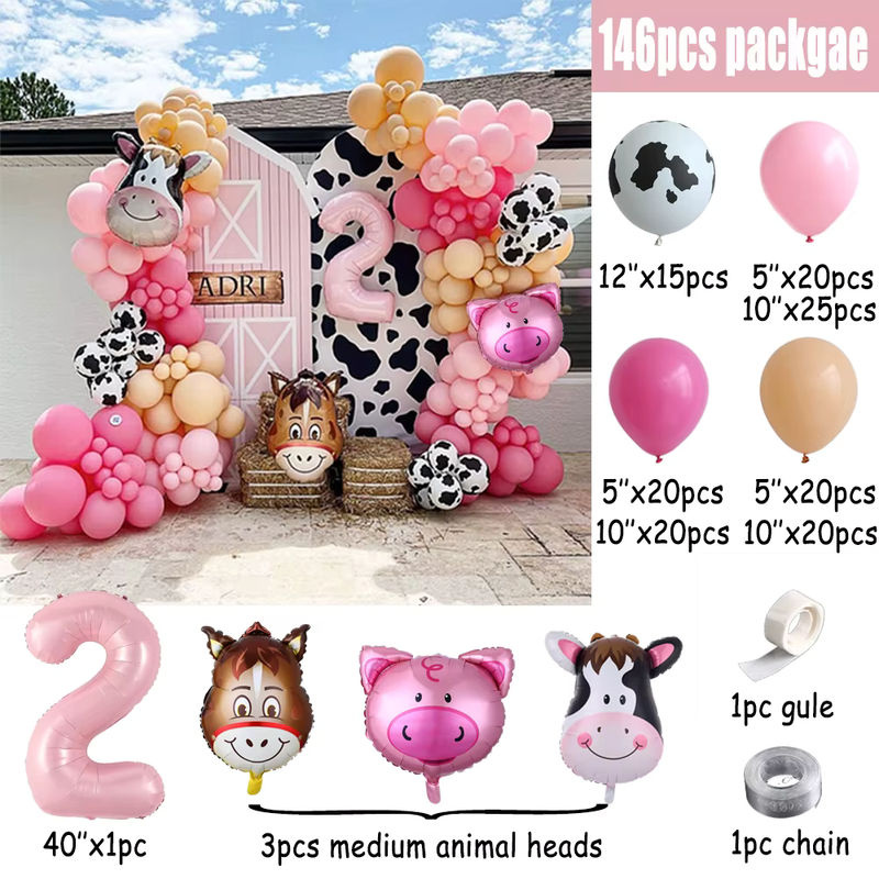 Enanal Bauernhof Ballon Girlande Bogen Kit mit Kuh und Schwein Tier Thema, 146 Stück, Rosa und Mehrfarbig, für Geburtstag oder Baby Shower - Bild 2