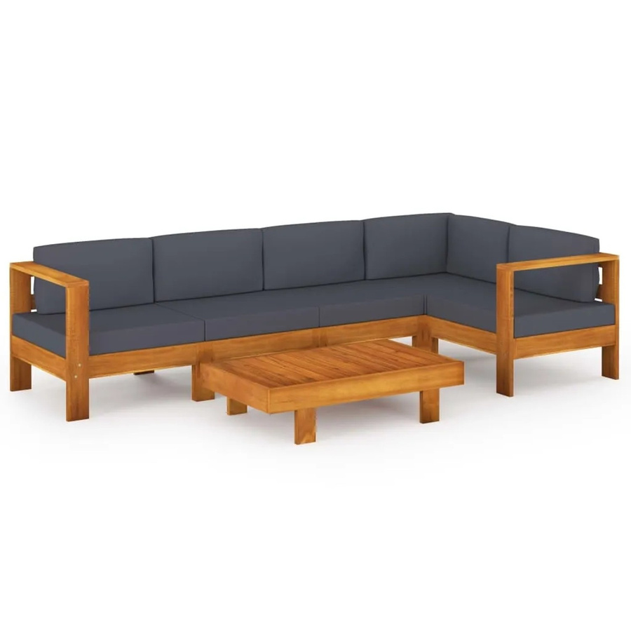 vidaXL 6-tlg Garten-Lounge-Set aus geöltem Akazienholz mit grauen Auflagen - Bild 2
