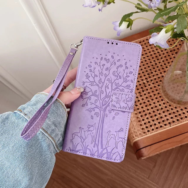 Modische Brieftaschen-Handyhülle für Xiaomi Redmi Note 13, 13R Pro Plus, Poco X6 und M6 Pro als magnetisches Flip-Cover aus Leder mit Riemen in Grau und Lila - Bild 1