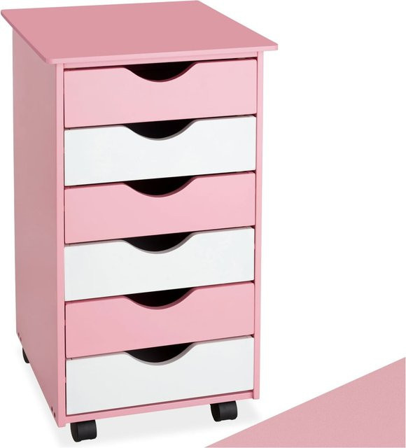 TECTAKE Rollcontainer aus Holz mit 6 Schubladen in Rosa, B/T/H: 36 x 40 x 65 cm - Bild 1