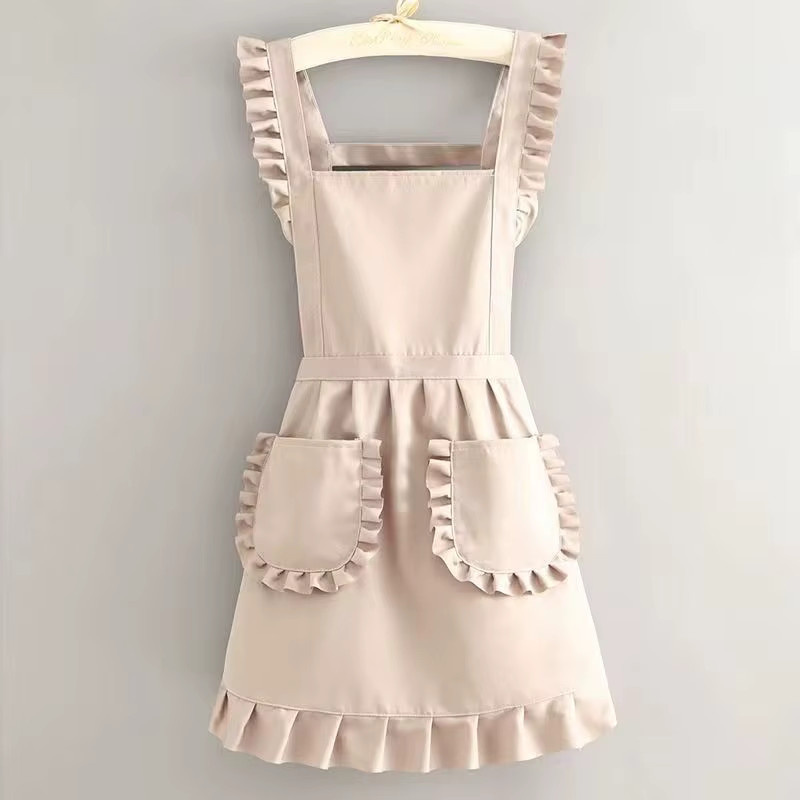 Mystflora Schürze im koreanischen Stil mit Taschen für Damen in Weiß und Beige - Bild 2