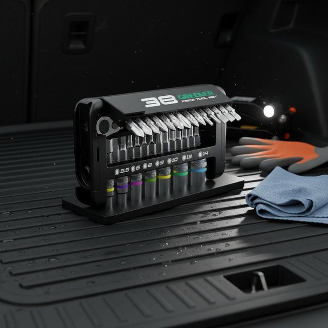 Homyl 38-teiliges Ratschenschlüssel-Set aus Chrom-Vanadium-Stahl in Schwarz mit Verlängerungsstangen für Auto-Reparaturen - Bild 1