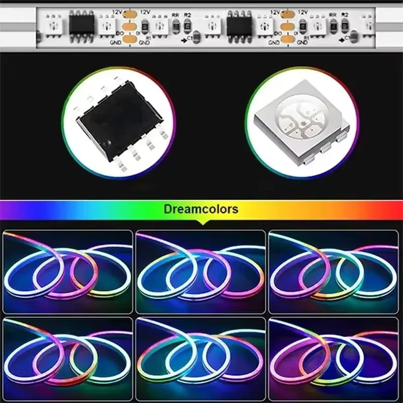 KcoiiFun RGB-IC Neon-LED-Streifenlicht aus Silikon mit Musiksynchronisierung und Dreamcolor Chasing-Effekt, Multicolour, DC24V - Bild 4