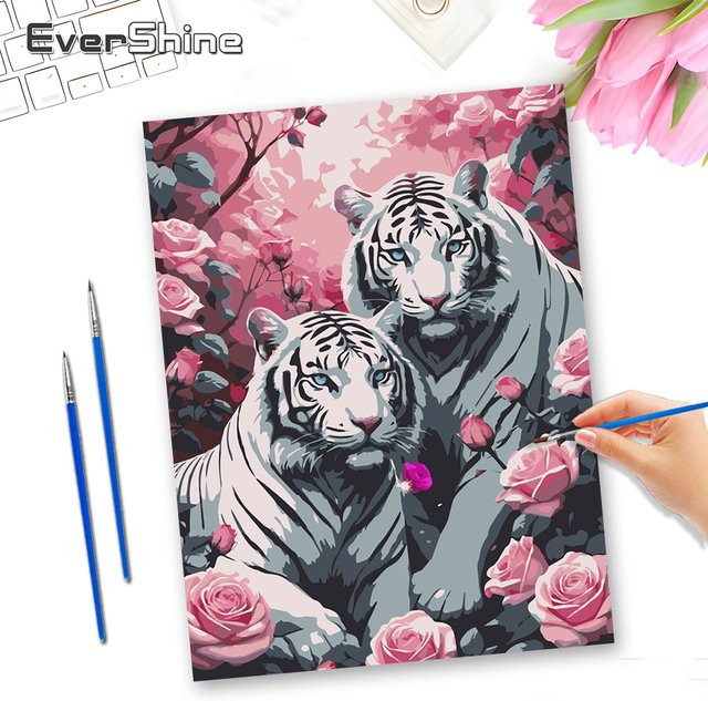EverShine Malen nach Zahlen Tiger Motiv als handgemaltes Kunstbild in Mehrfarbig für deine Heimdekoration - Bild 1