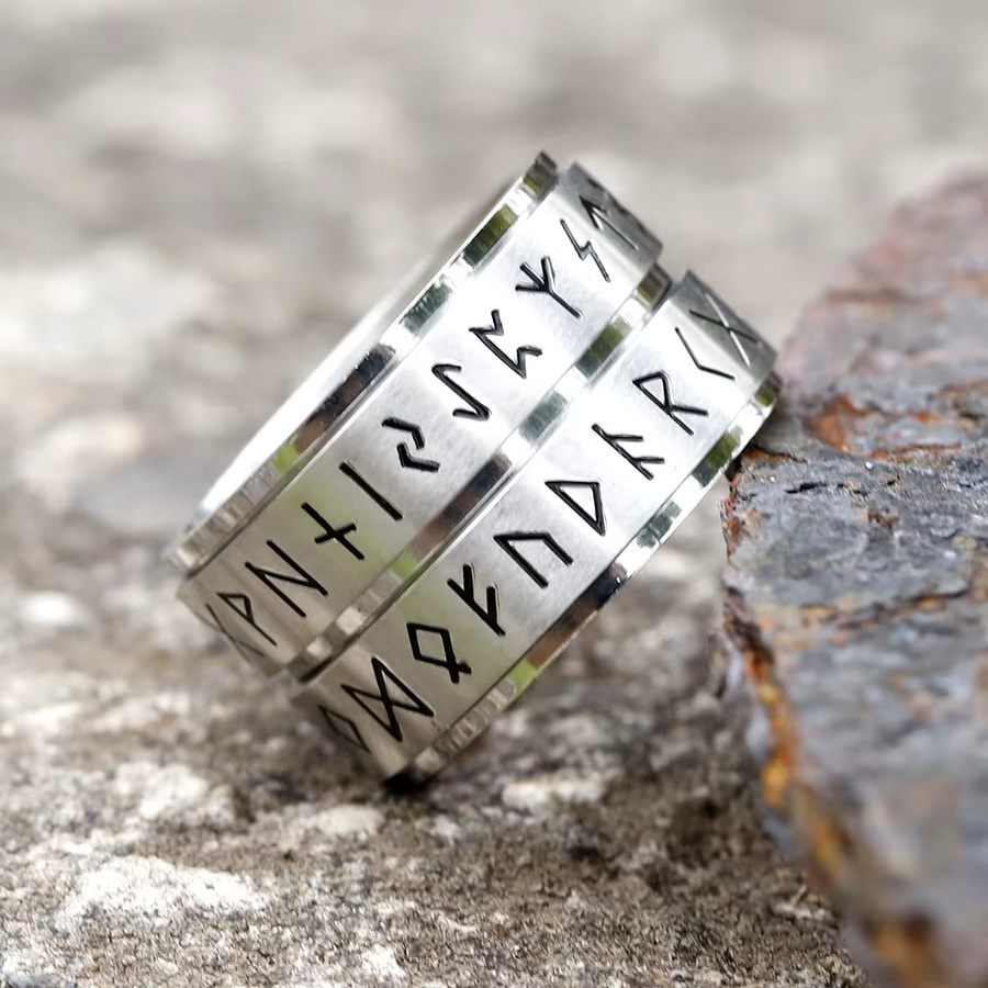 Drehbarer Viking Rune Ring, Edelstahl, Silber, Unisex - Bild 3
