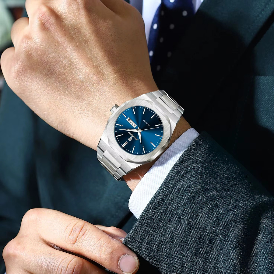 POEDAGAR Armbanduhr, Quarz, Edelstahl, Blau, Herren - Bild 6
