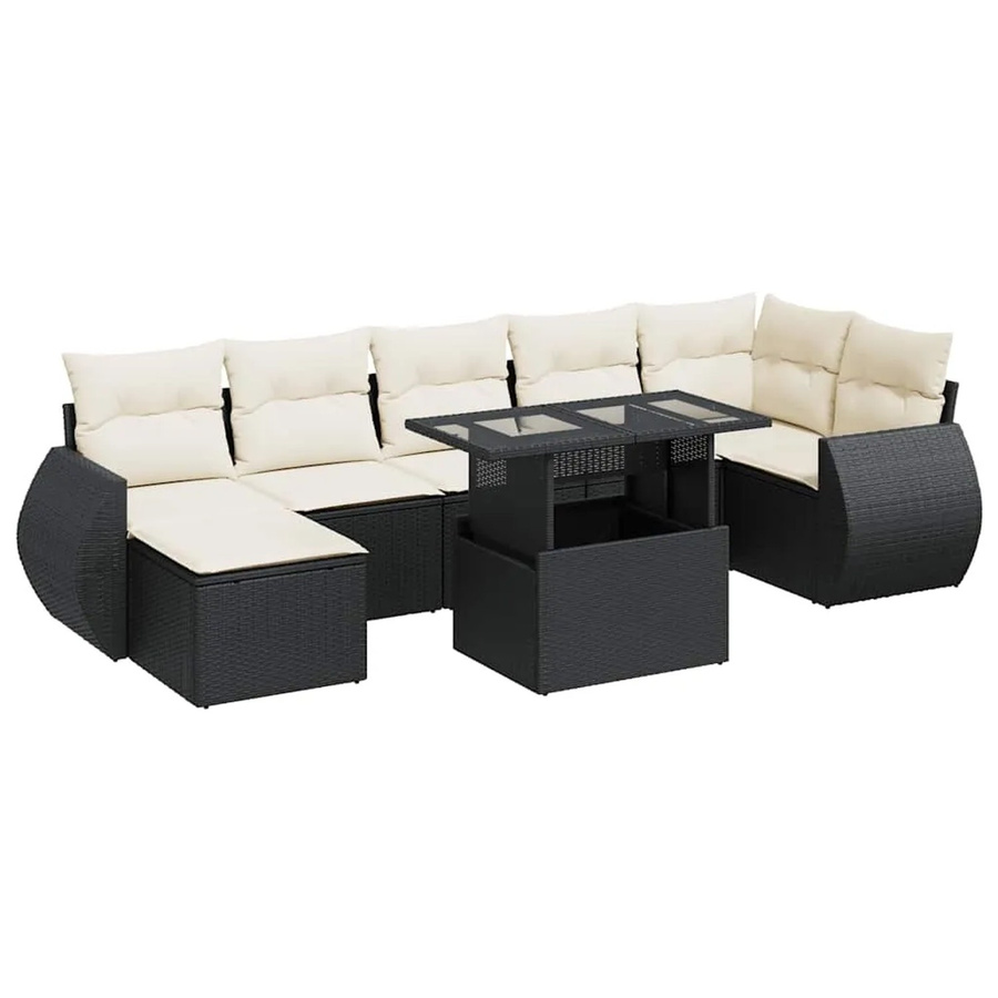 vidaXL 8-teilige Garten-Sofagarnitur aus Poly-Rattan in Schwarz-Creme mit Kissen - Bild 2