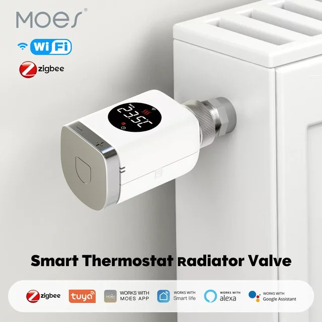 MOES Smart Thermostatventil Moes Zigbee/Wifi TRV Programmierbarer Temperaturregler mit App-Steuerung für Tuya Alexa und Google Home in Weiß - Bild 1