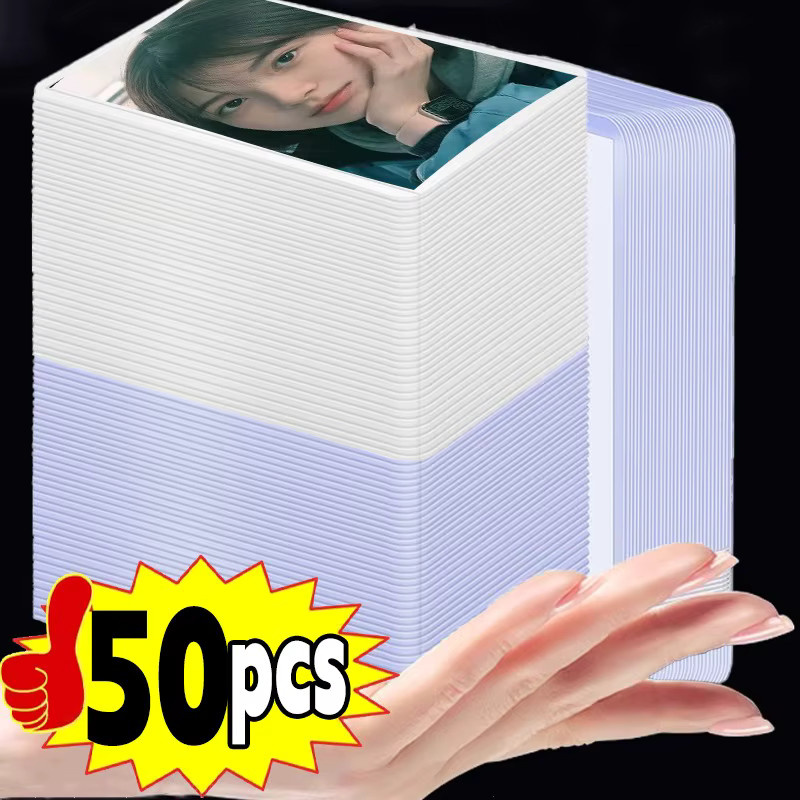 Transparente Kpop-Kartenhüllen mit Schutzfolie für Idol-Fotokarten in Weiß und Blau - Bild 2